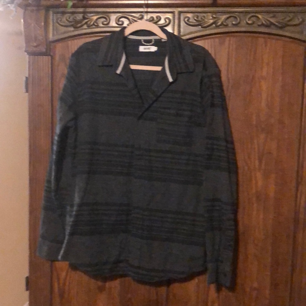 Flannel charcoal gray and black button up shirt